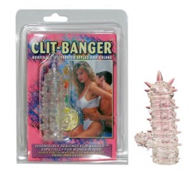 Прозрачная насадка с шипами и клиторальной шишечкой CLIT-BANGER SLEEVE IN CLEAR