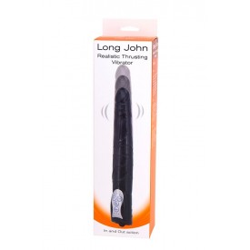 Чёрный вибромассажер Long John Realistic Thrusting Vibrator с функцией толкания - 20 см.